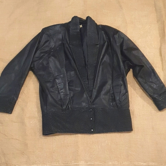 Size 12 80s vintage leather bomber jacket retro - Picture 5 of 9